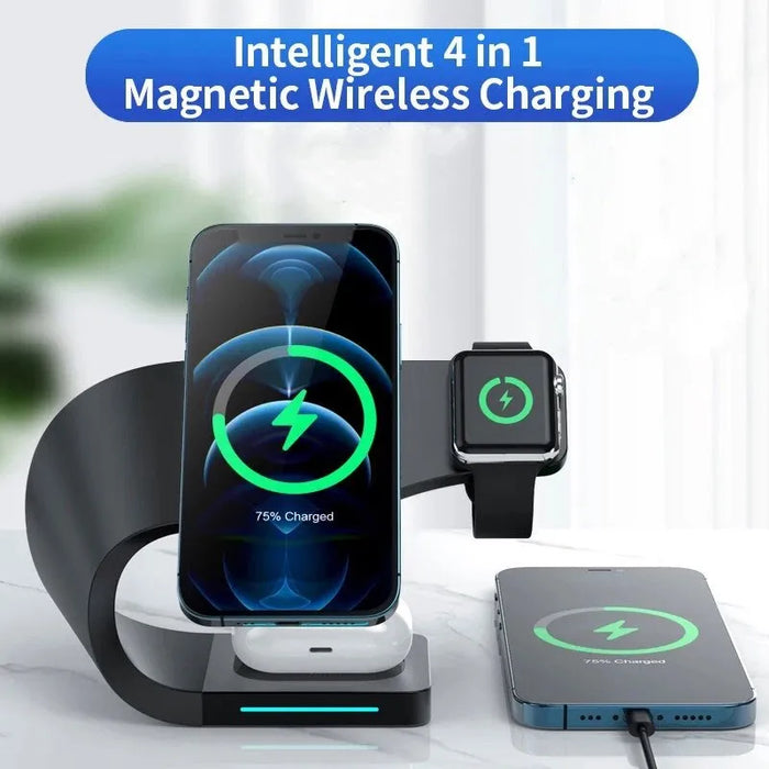 Wireless Charger Stand 15W - Magnetic Induction USB Dock Station, Quick Fast Charging - Ideal for iPhone 14 13 12, iWatch, Airpods