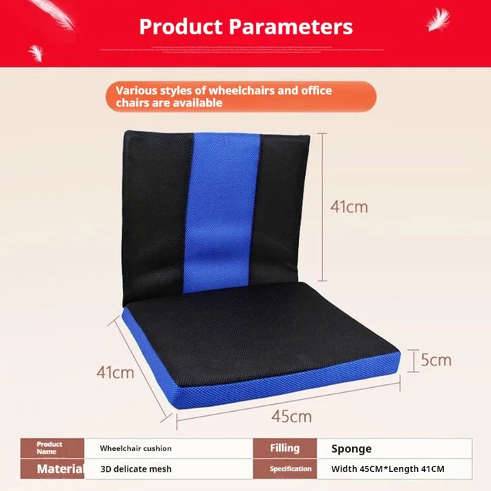 Wheelchair Backrest Cushion — Breathable, Slip-Resistant Posture Support (45×41×5cm, Blue)