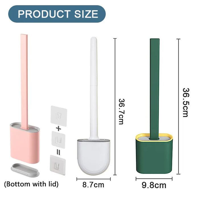 Silicone Toilet Brush WC Cleaner - Wall or Floor Holder Included - High Grade Silicone Brush