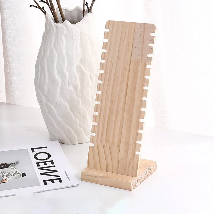 Wood Jewellery Display Stand — Large Necklace & Bracelet Rack with Faux Suede Interior
