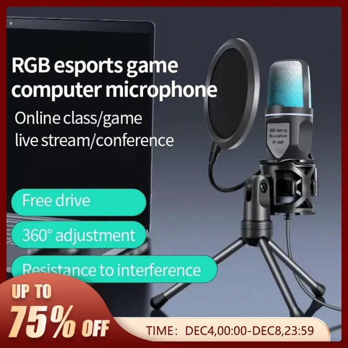 SF666R - USB Microphone RGB, Condenser Wire Gaming Mic, Podcast Recording and Studio Streaming - Perfect for Laptop and Desktop PC Use