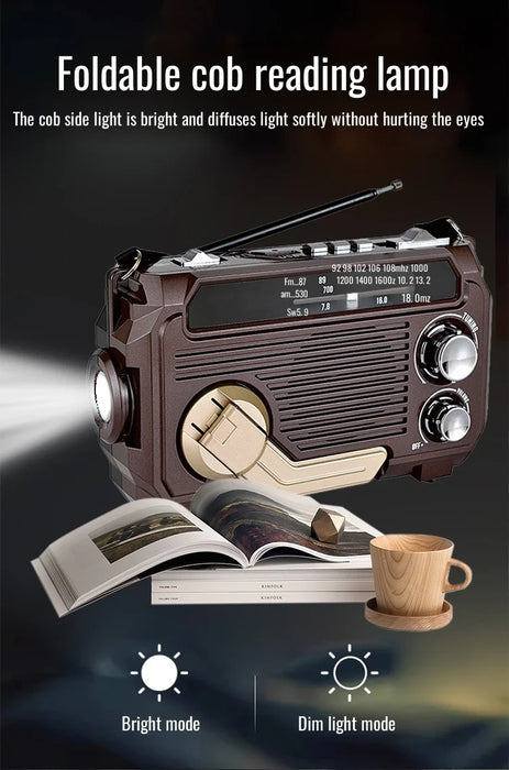 Hand-Crank Emergency Radio & Power Bank — USB, Solar, Bluetooth, DAB
