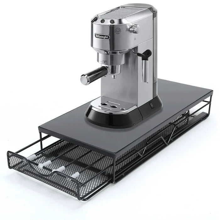 Coffee Capsule Pull-Out Desktop Drawer Storage Rack – Metal Base Shelf (Dull)