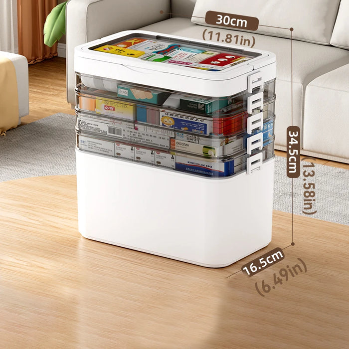 White Portable Medicine Storage Box — Heavy-Duty Plastic Organiser with Drawers & Doors (4/5/6 Floors)