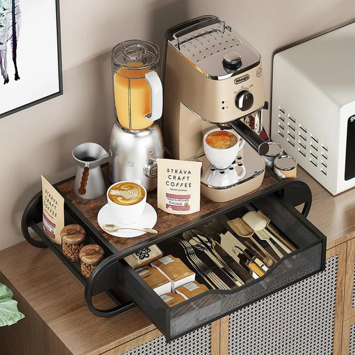 Coffee Pod Drawer Holder for K‑Cup – Metal Pull‑Out Storage with Side Baskets