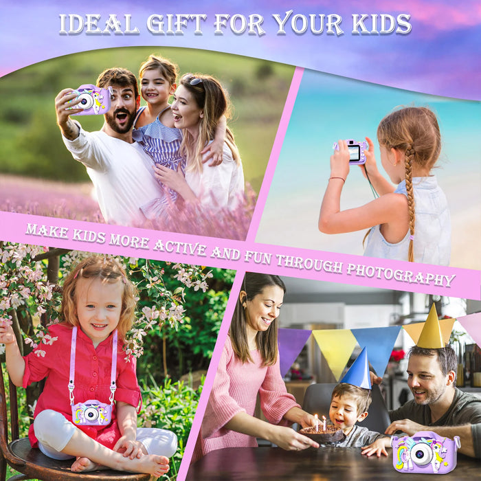 Unicorn Themed Kids Mini Camera - 2inch Screen, 1080P HD Recording, Includes 32G SD Card - Ideal Birthday Gifts for Boys and Girls to Record Life Moments