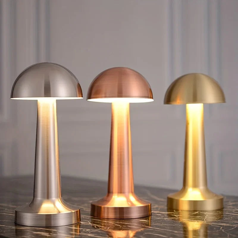 LED Mushroom Table Lamp - Portable, 3 Levels Brightness, Metal Touch Control, Rechargeable Night Light - Ideal for Bedroom Lighting Needs