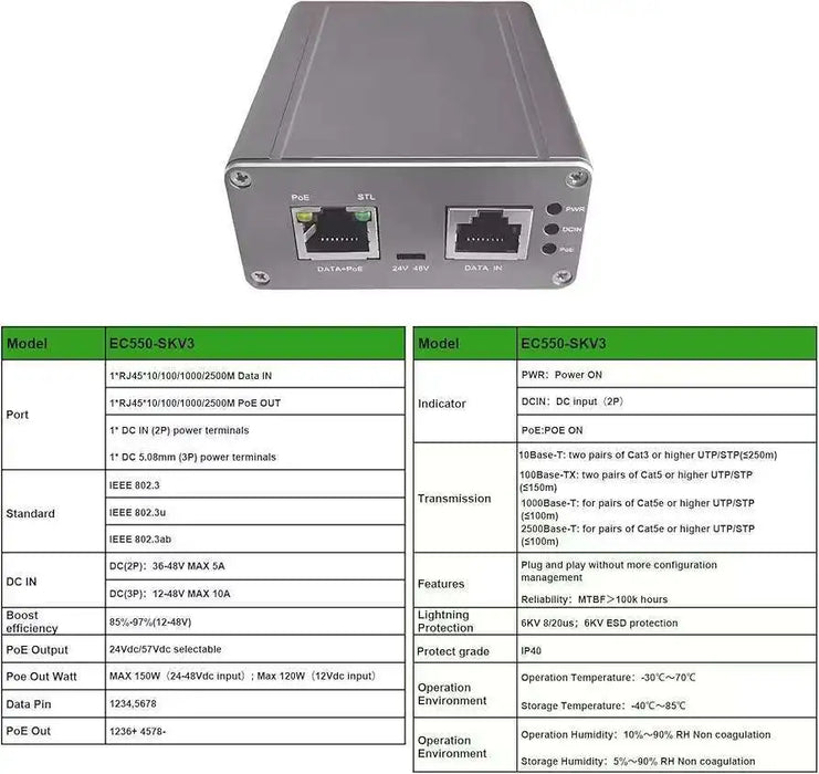 Starlink V2/V3/V4 Passive PoE Injector — Dual Power (12–51V DC / 100–240V AC)