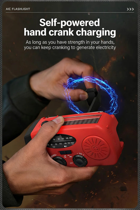 Hand-cranked Solar Power Generator Radio Flashlight — FM AM WB NOAA Power Bank