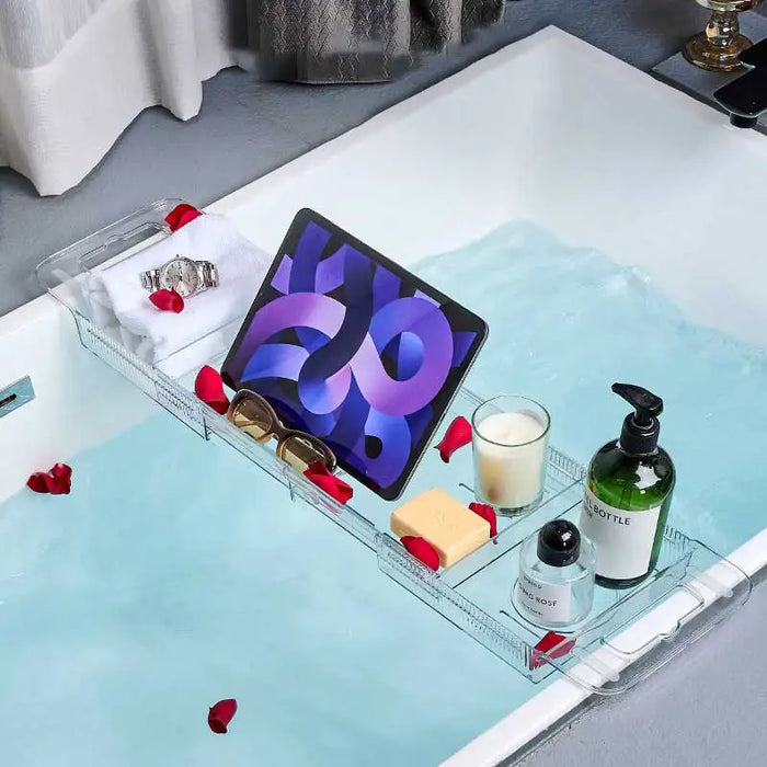 Expandable Clear Bath Shelf Over-Tub — Polycarbonate Bath Tray