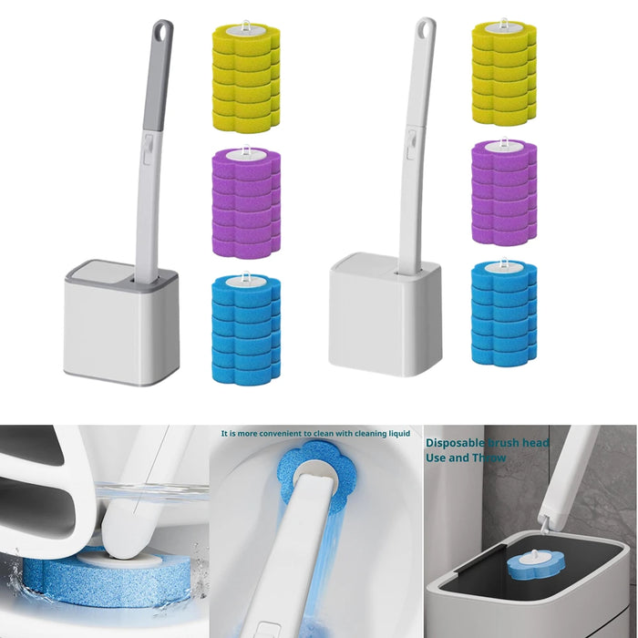 Disposable Toilet Brush Kit — Long Handle & Wall‑Mount Holder