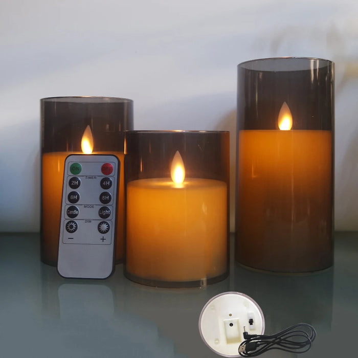 3-piece USB Rechargeable LED Pillar Candles with Remote & Timer