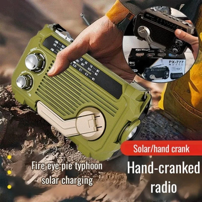 Hand-Crank Emergency Radio & Power Bank — USB, Solar, Bluetooth, DAB