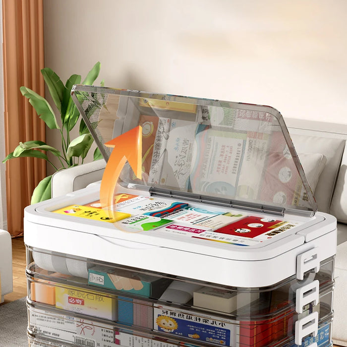 White Portable Medicine Storage Box — Heavy-Duty Plastic Organiser with Drawers & Doors (4/5/6 Floors)