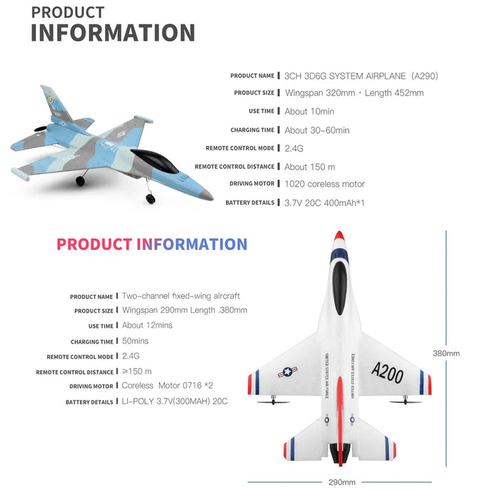 Wltoys A290 F16 3CH - RC Airplane with 2.4G Remote Control, Fixed Wing Drone, A200 RC Landing Glider Plane Model - Ideal Toy for Boys Interested in Aviation