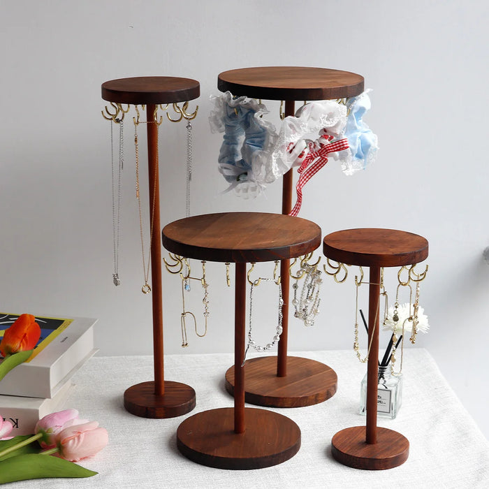 Walnut Wood Jewellery Display Stand – Desktop Necklace, Earring & Bracelet Rack