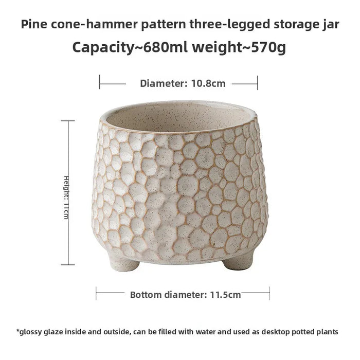 Pinecone Tripod Ceramic Storage Jar, 680ml — Decorative Kitchen & Home Storage