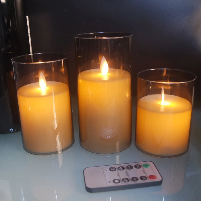 3-piece USB Rechargeable LED Pillar Candles with Remote & Timer
