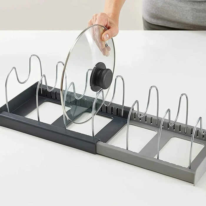 7‑Grid Telescopic Pot Rack – Adjustable Pots, Pans & Lid Organiser