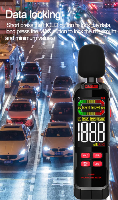 Digital Sound Level Meter 30–130 dB (A/C) — ZL82A 3×AAA or ZL82B USB Recharge