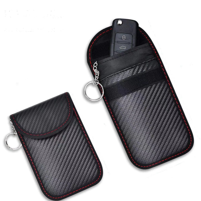 Car Key Signal Blocking Pouch Carbon Fibre RFID Faraday Case — Black