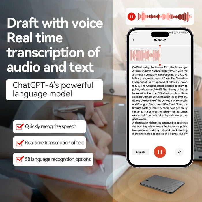 AI Voice Recorder with ChatGPT‑4 — 8–128GB, Call Recording, Transcription & Summaries