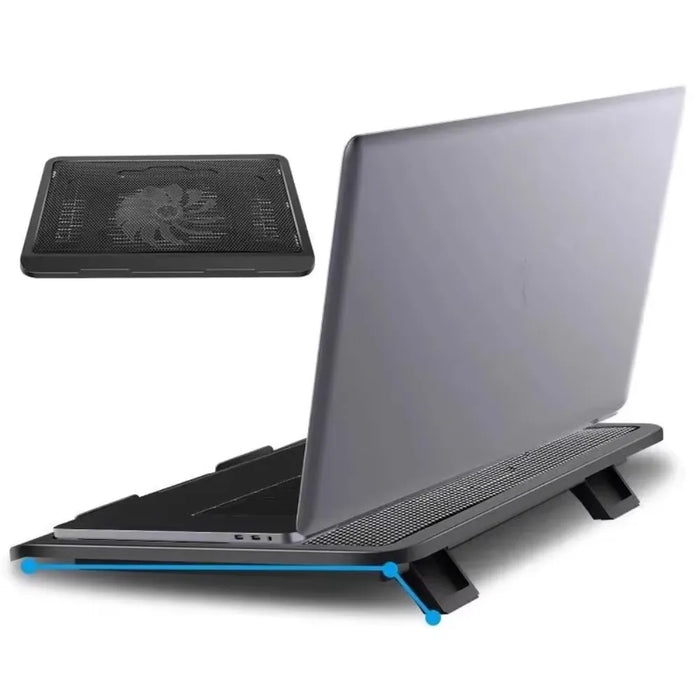 Adjustable Metal Mesh Laptop Cooling Pad with USB and LED Light — Black
