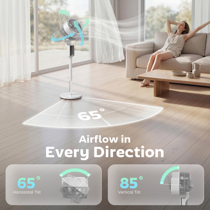 HOMCOM 20 dB Silent Standing Fan for Bedroom, 46" Pedestal Fan with Remote, 85° Oscillating, 8 Speeds, White