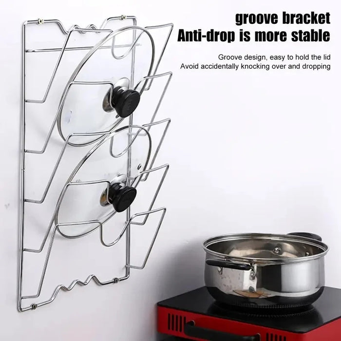 Wall-Mounted 5-Layer Pot Lid Rack – Chrome Steel Kitchen Storage