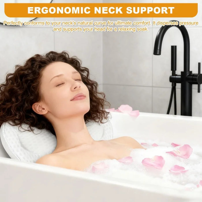 Breathable 3D Mesh Bath Pillow — Neck & Back Support with 6 Suction Cups