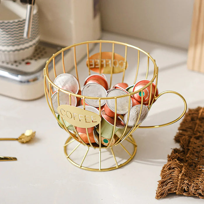 Metal Coffee Capsule Holder – Large Capacity Coffee Cup Pod Organizer (Black or Gold)