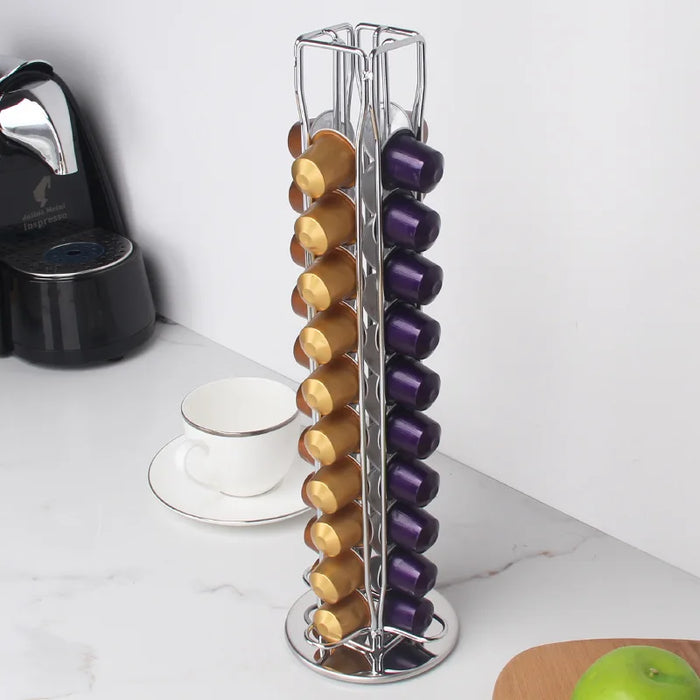 Rotating Metal Coffee Pod Holder — Plated Rack for Nespresso Capsules (Black, Silver, Gold)