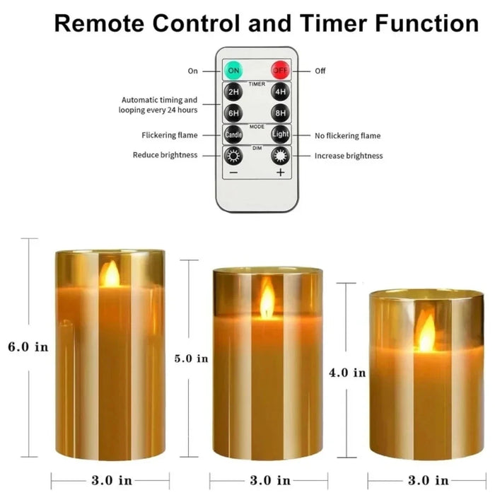 3-piece LED Flameless Candles with Remote Control for Weddings, Parties & Home Decor