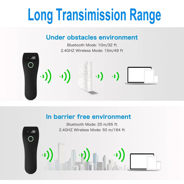 2D Bluetooth & 2.4G Wireless Pocket Barcode Scanner — Mini Handheld Reader for iOS, Android, PC