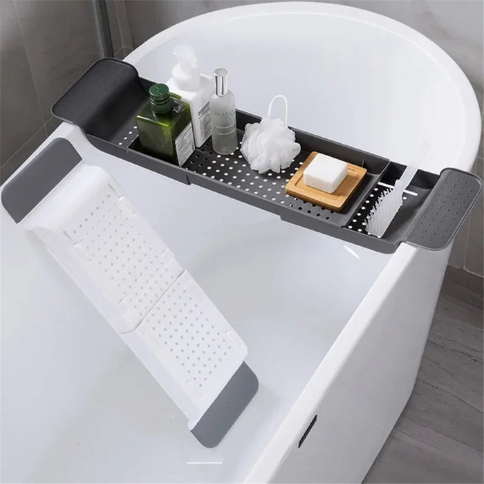 Extendable Bathtub Shelf Tray — Shower Caddy, Book & Towel Holder