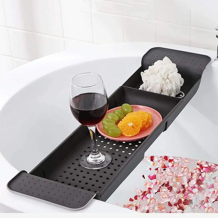 Expandable Bathtub Tray Caddy with Non-Slip Pads — Sturdy PA+PE Bath Tray (Grey, White, Black)