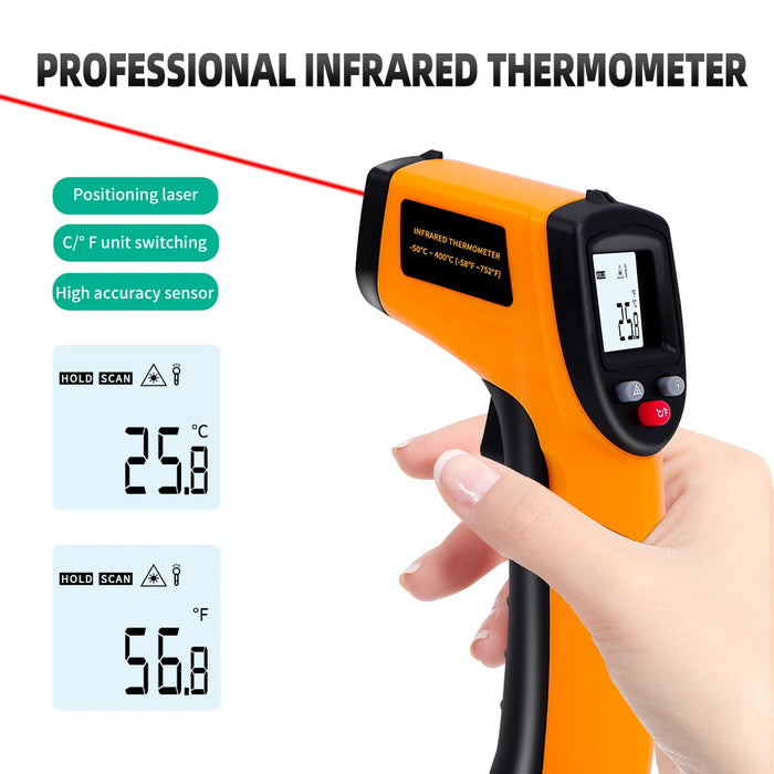 Infrared Thermometer, Digital Pyrometer, Non-Contact Laser, -50~400 ℃ IR Laser Temp Meter, Industrial Pyrometer - Ideal for Professionals Requiring Accurate Temperature Measurements