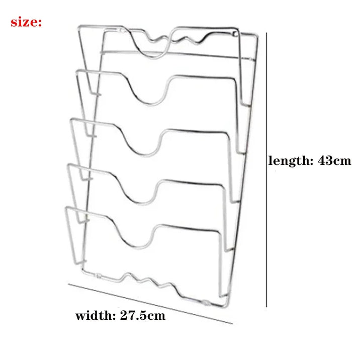 Wall-Mounted 5-Layer Pot Lid Rack – Chrome Steel Kitchen Storage