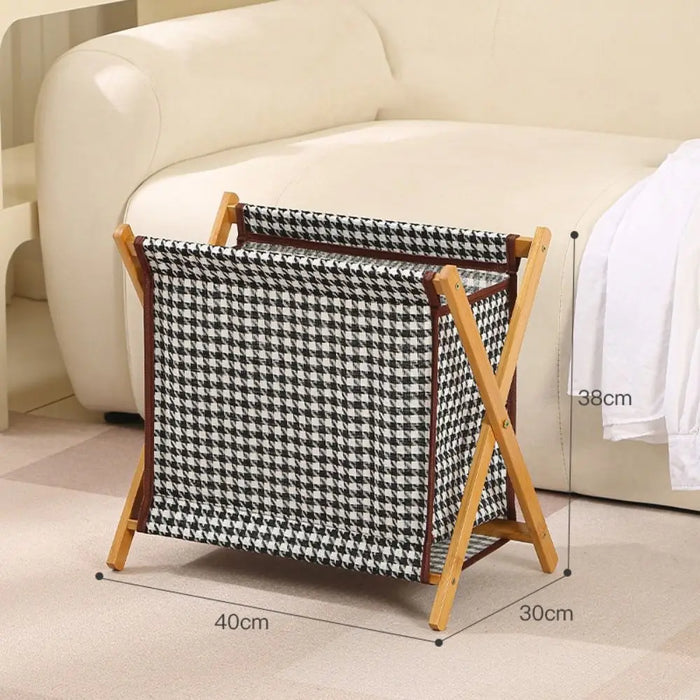 Foldable Laundry Basket with Bamboo Frame — Cotton‑Linen Hamper 40×30×38cm
