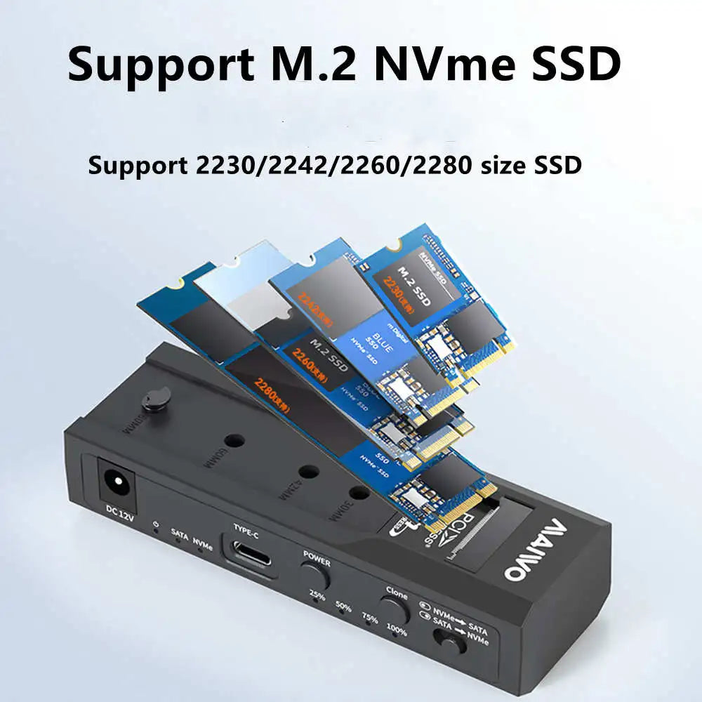 MAIWO Dual Bay Docking Station - M.2 NVMe Case&SATA 3.5" 2.5"SDD HDD Type C Hub, Clone Duplicator - Ideal for Connection without the Need for cables