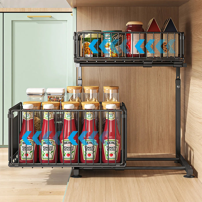 2-Tier Pull-Out Under-Sink Organiser — Adjustable Kitchen Cabinet Rack