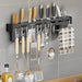 Stainless Steel Wall-Mounted Knife Holder — Nail-Free, Black (30/40/50cm)