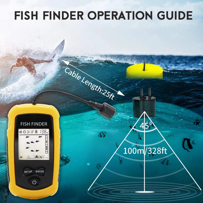Portable 100m Sonar Fish Finder with Alarm — 45° Coverage Echo Sounder