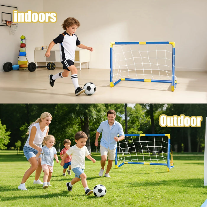 2-Pack Kids Football Goals with Ball — Portable Indoor & Outdoor Training Set