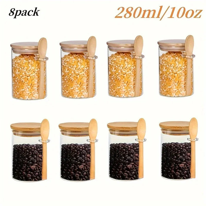 280ml Glass Storage Jar with Bamboo Lid & Spoon — 10oz Airtight Jar