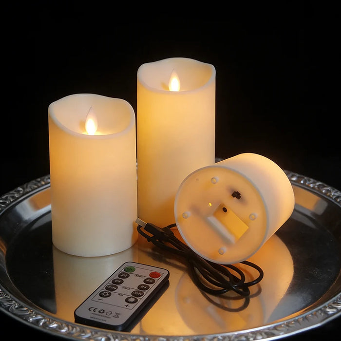 3pc USB Rechargeable Flameless LED Candles with Remote — Home, Wedding & Valentine Decor