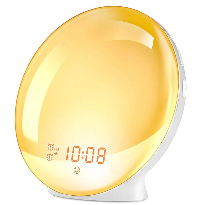 Wake Up Light Alarm Clock with Sunrise & Sunset, Dual Alarms, FM Radio, 7 Colours