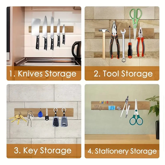 Acacia Wood Magnetic Knife Rack – Wall-Mounted Knife Bar (Yellow)
