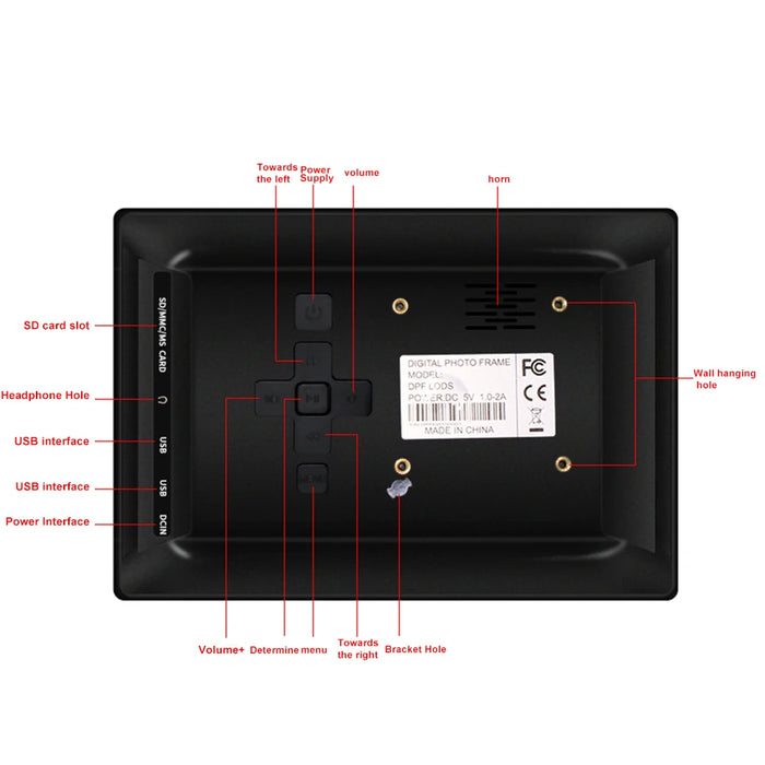 7-inch Digital Photo Frame — 16:9 LED Display, Photo, Video & Music, Clock & Calendar
