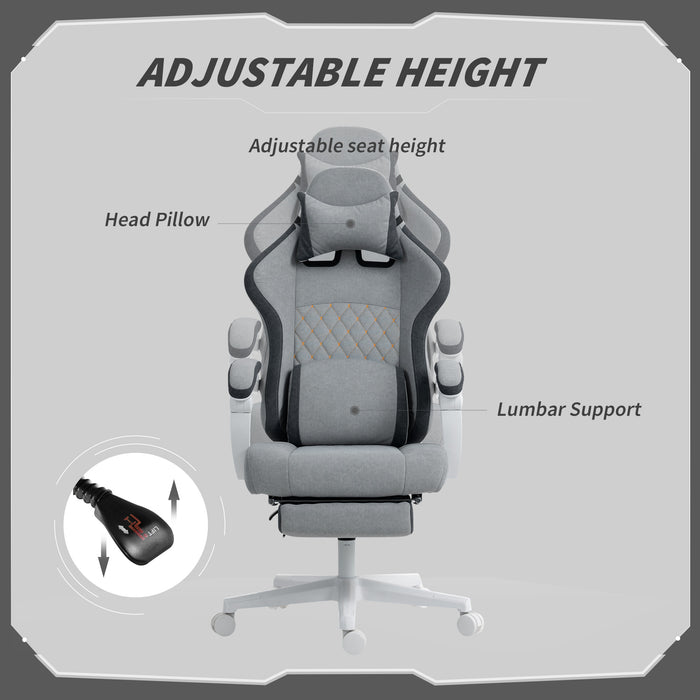 HOMCOM Ergonomic High Back Gaming Chair for Adults, Printed Velvet Computer Recliner Chair with Footrest, Lumbar Support, Adjustable Height and 360° Swivel Seat for Office or Gaming, Grey